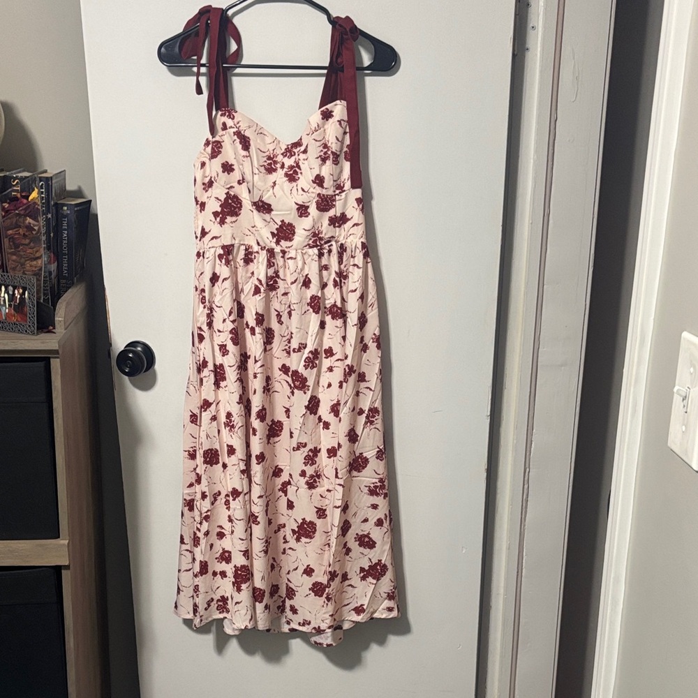 SHEIN Cream and Red Floral Midi Dress